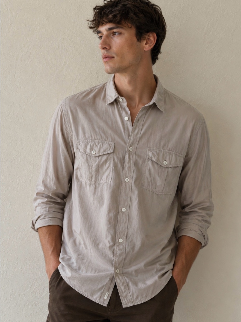 Zadig & Voltaire Light Taupe Long-Sleeve Button-Down Shirt